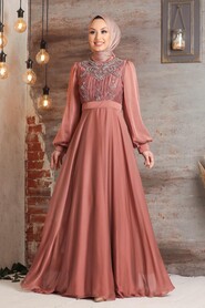 Copper Hijab Evening Dress 2155BKR - 1