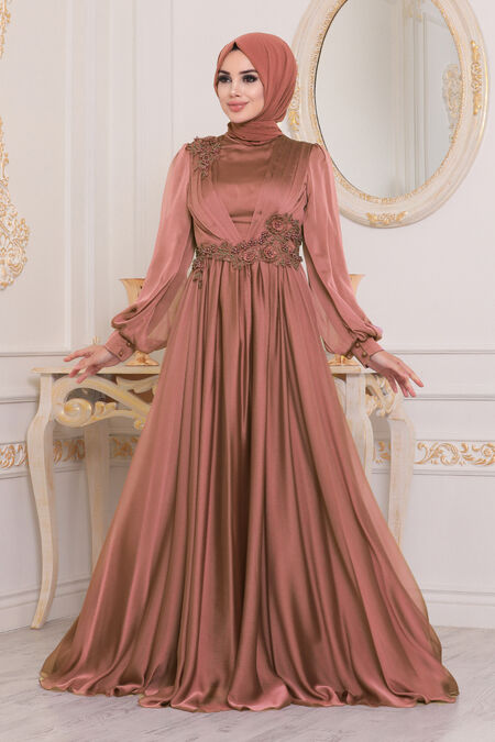  Satin Copper Islamic Engagement Dress 21630BKR - NEVA STYLE