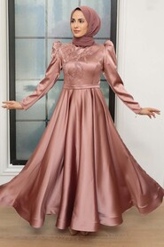  Satin Copper Modest Evening Dress 22584BKR - 1
