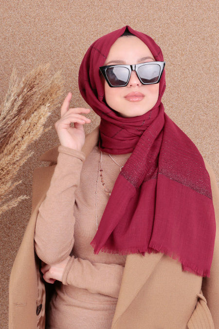 Cotton Claret Red Shawl 7458BR - NEVA STYLE