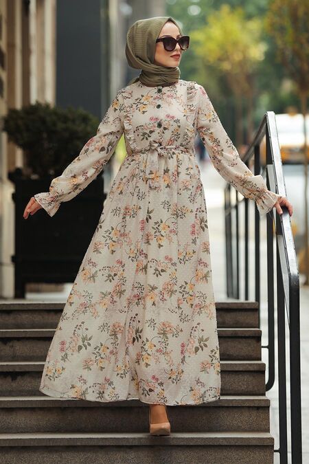 Cream Hijab Daily Dress 10501KR - NEVA STYLE