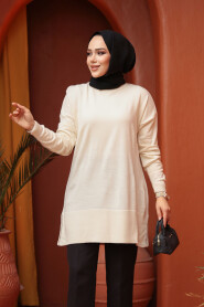 Cream Modest Knit Sweater Tunic 2822KR - 2