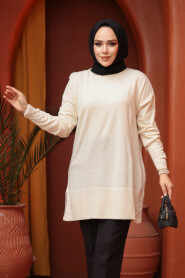 Cream Modest Knit Sweater Tunic 2822KR - 1