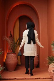 Cream Modest Knit Sweater Tunic 2822KR - 3