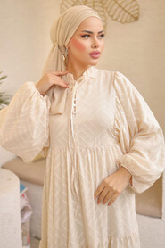 Cream Modest Pastel Dress 14112KR - 3