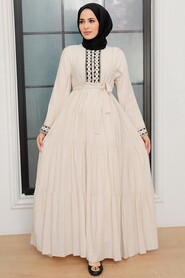 Crem Hijab Dress 10369KR - 2