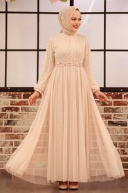  Modern Crem Islamic Clothing Evening Gown 5514KR - 1