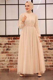  Modern Crem Islamic Clothing Evening Gown 5514KR - 3