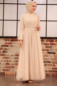  Modern Crem Islamic Clothing Evening Gown 5514KR - 2