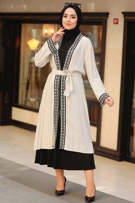 Crem Hijab Kimono 10373KR - NEVA STYLE