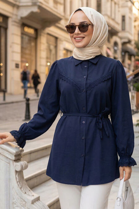 Lace Detail Navy Modest Tunic 30341L - 