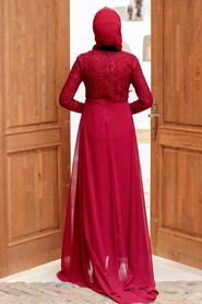  Stylish Claret Red Hijab Wedding Gown 9105BR - 2