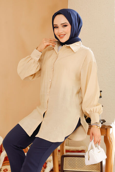 Dark Beige Modest Tunic 10059KBEJ - NEVA STYLE