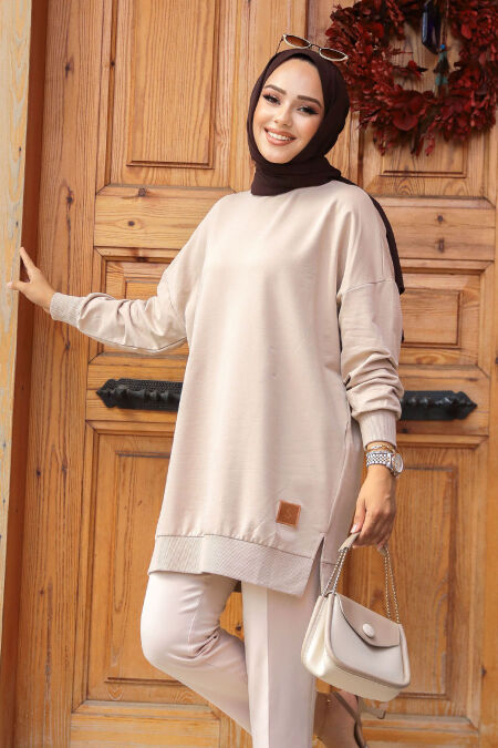 Dark Beige Modest Tunic 30644KBEJ - NEVA STYLE