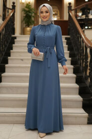 Dark Blue Hijab Dress 2703KM 