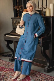 Dark Blue Modest Denim Dual Suit 19016KM - 1