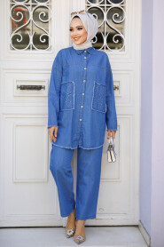 Dark Blue Modest Dual Denim Suit 19115KM - 2