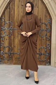 Dark Brown Hijab Dress 34281KKH - 2