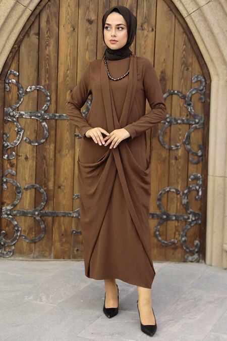 Dark Brown Hijab Dress 34281KKH - NEVA STYLE