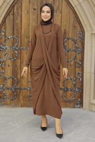 Dark Brown Hijab Dress 34281KKH - 1