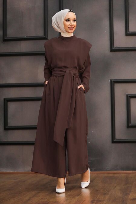 Dark Brown Hijab Dual Suit Dress 1471KKH - NEVA STYLE