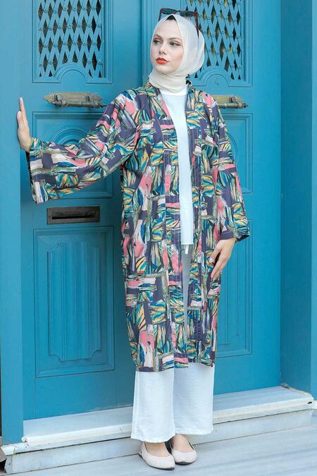 Dark Brown Hijab Kimono 14841KKH - NEVA STYLE