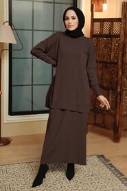 Dark Brown Hijab Knitwear Suit Dress 34021KKH - NEVA STYLE
