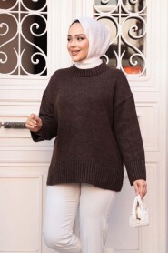 Dark Brown Modest Knit Sweater Tunic 55551KKH - 2