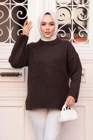 Dark Brown Modest Knit Sweater Tunic 55551KKH - 1