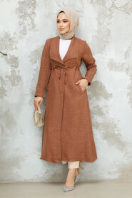 Dark Brown Long Sleeve Coat 11341KKH - 1