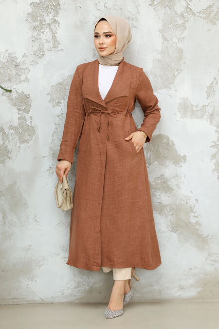 Dark Brown Long Sleeve Coat 11341KKH - NEVA STYLE