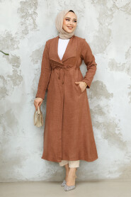 Dark Brown Long Sleeve Coat 11341KKH - 3