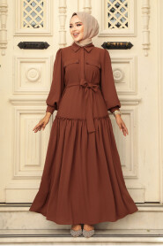 Dark Brown Modest Dress For Women 12502KKH - 1