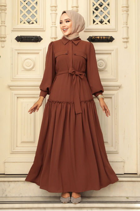 Dark Brown Modest Dress For Women 12502KKH - NEVA STYLE