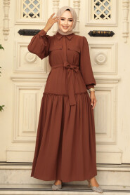 Dark Brown Modest Dress For Women 12502KKH - 2