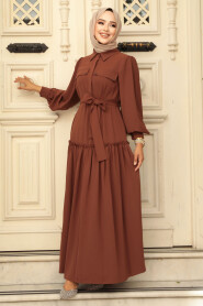 Dark Brown Modest Dress For Women 12502KKH - 3