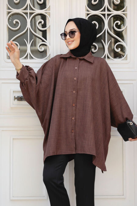 Dark Brown Modest Top 11853KKH - NEVA STYLE