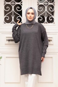 Dark Charcoal Knit Modest Sweater Tunic 17203KFU - 2