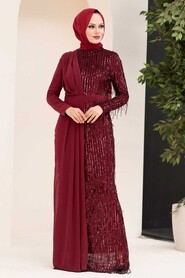  Luxorious Dark Claret Red Islamic Wedding Dress 34291KBR - 1