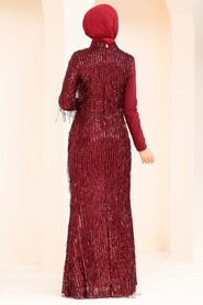  Luxorious Dark Claret Red Islamic Wedding Dress 34291KBR - 2