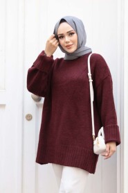 Dark Claret Red Knit Modest Sweater Tunic 87181KBR - 2