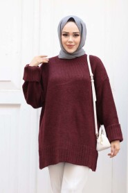 Dark Claret Red Knit Modest Sweater Tunic 87181KBR - 3