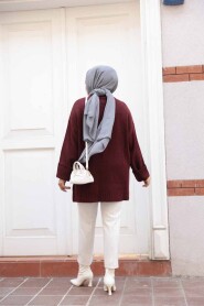 Dark Claret Red Knit Modest Sweater Tunic 87181KBR - 4