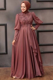  Modern Dark Cooper Islamic Bridesmaid Dress 21930KBKR - 1