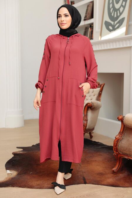Dark Coral Hijab Coat 6298KMR - NEVA STYLE