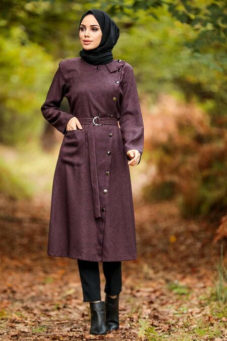 Dark Dusty Rose Hijab Coat 5575KGK - NEVA STYLE