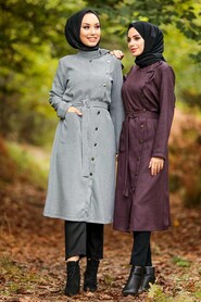 Dark Dusty Rose Hijab Coat 5575KGK - 2