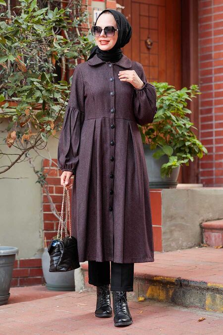 Dark Dusty Rose Hijab Coat 55920KGK - NEVA STYLE
