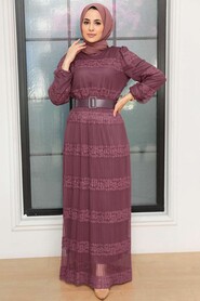 Dark Dusty Rose Hijab Dress 12240KGK - 2