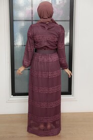 Dark Dusty Rose Hijab Dress 12240KGK - 3